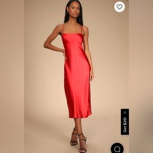 NWT Lulu’s Red Satin Lace Up Midi Dress XS